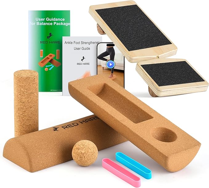 Balance Board Set for Foot & Ankle Strength – Cork Slack Board and Ankle Strengthener with Round & Pointed Bars, Progressive Balance Training System for Rehab, Fall Prevention & Athletic Performance