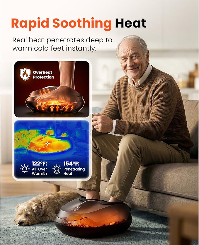 BOB AND BRAD Foot Massager with Heat and Remote,FSA Eligible HSA Eligible, Shiatsu Deep Kneading Electric Feet Massager Machine for Plantar Fasciitis, Men Size 12