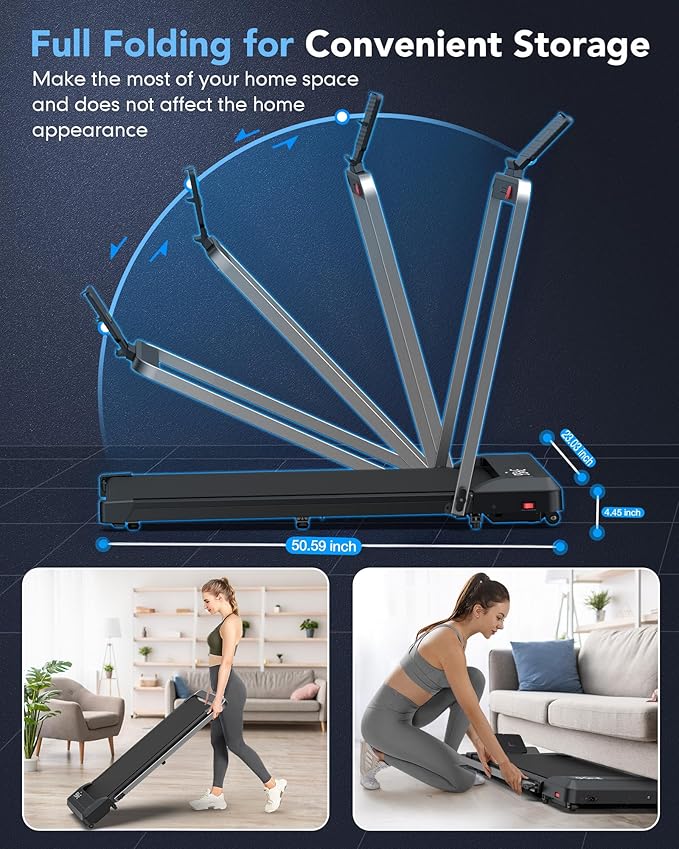 WELLFIT Folding Treadmills with Incline, Under Desk Walking Pad, Treadmill for Home Office with Handle Bar, 4 in 1 Smart Treadmill Work with KINOMAP Easy Move Upright Place, Manual Auto Incline Option