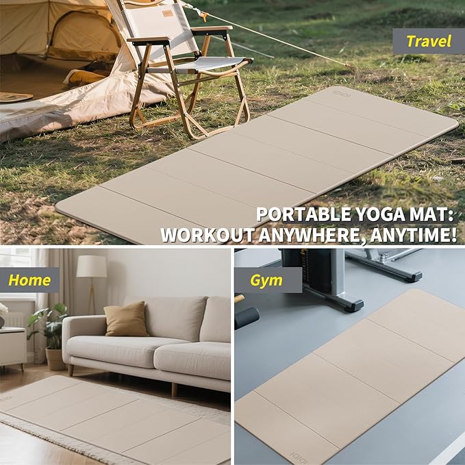 Foldable Yoga Mat Extra Thick & Large (74" x 31.5" x 0.32"), Double-Sided Non Slip & Lightweight Fitness Mat, 8mm Thick Wide Exercise Mats for Woman Man Kids, Portable Workout Mats for Travel, Studio or Home Use