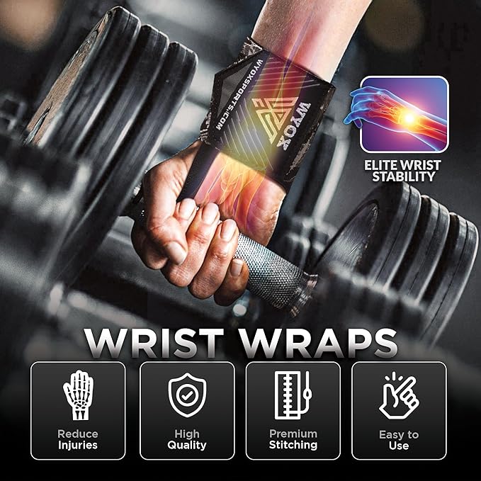 WYOX Wrist Wraps For Weight Lifting With Thumb Loop & power lifting Wrist Straps For Bench Press and Pushups Training Support and Protection Wrist Support for bodybuilding
