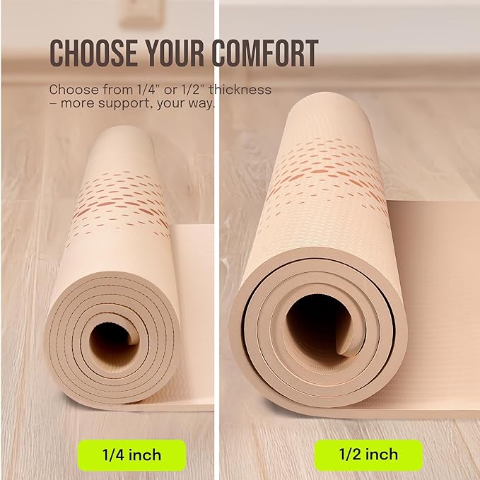 Large Yoga Mat (6'x4') – 1/4" & 1/2" Thick Exercise Mats for Home Workout, Extra Wide Workout Mats for Home Gym, Yoga, Pilates, Stretching, Floor & More