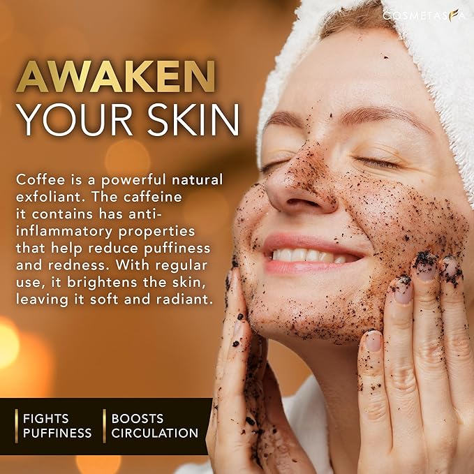 Cosmetasa Massage Oil Kit - Anti Cellulite Massage Oil with Organic Arabica Coffee Face & Body Scrub, Exfoliating Gloves, Massager Mitt - Body Massage Oil for Massage Therapy - Massage Oil Gift Set