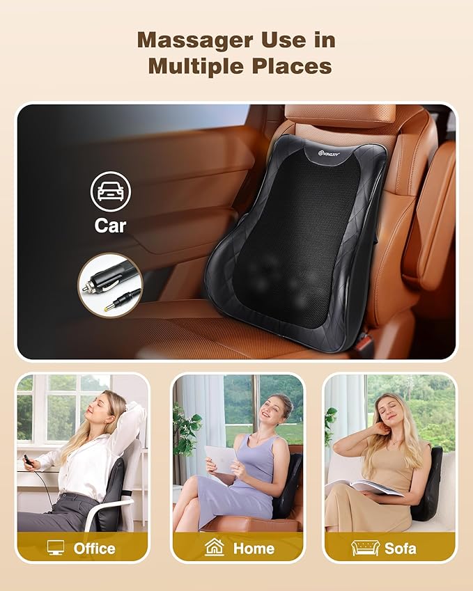 KINGJOY Back Massager for Pain Relief Deep Tissue, Full Back Massager with Heat, 3D Kneading Massage Pillow with 3 Intensities for Back, Neck, Shoulder, Spot Massage, Gifts for Women Man