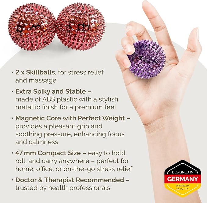 2X Spiky DBT Skill Balls | 2inch | Magnetic Stress Relief Balls | Spiky Massage Balls for Relaxation, Tension Release, Focus & Mobility (Rose Gold)