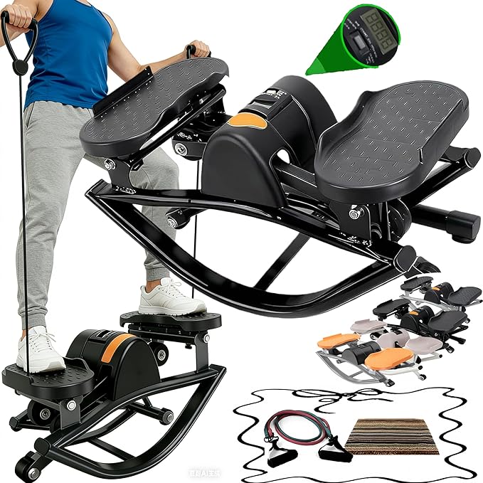 Rocking Stepper Side to Side （𝟒-𝟖 𝑫𝑨𝒀 𝑫𝑬𝑳𝑰𝑽𝑬𝑹𝒀） Rock Stepper Side to Side Machine Rock Stepper Exercise Machine with Resistance Bands&Led Display, Low-Impact Home Workout Machine
