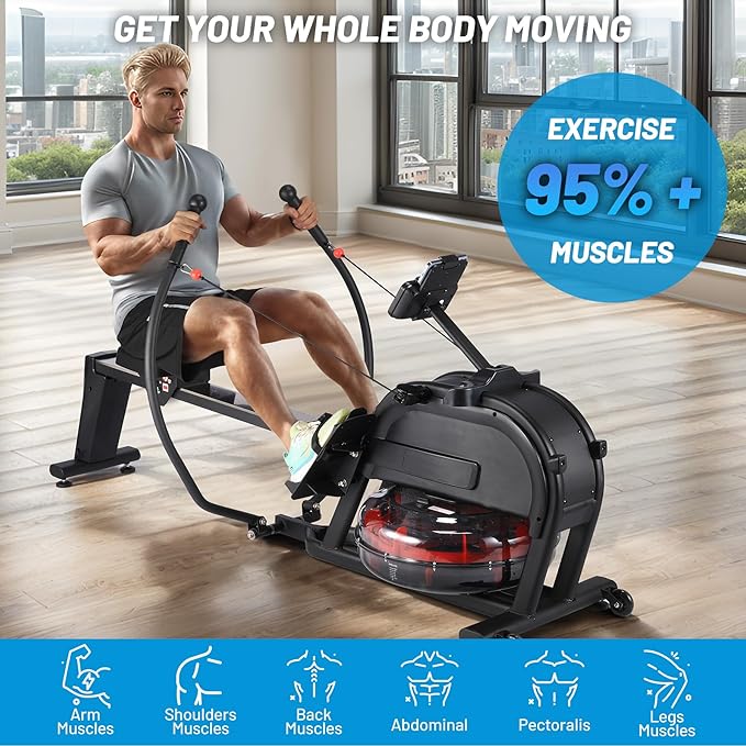 Garvee Rowing Machine Workout, Rowing Exercise Equipment with 16 Levels of Quiet Dual Slide, Rowing Exercise Machine, 350 LB Weight Capacity, Magnetic Rowing Machine for Home Use, App Compatible