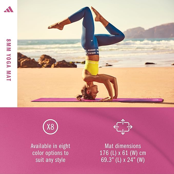 adidas Yoga Mat - Eco Friendly - Non Slip, Durable Textured Surface, 8mm