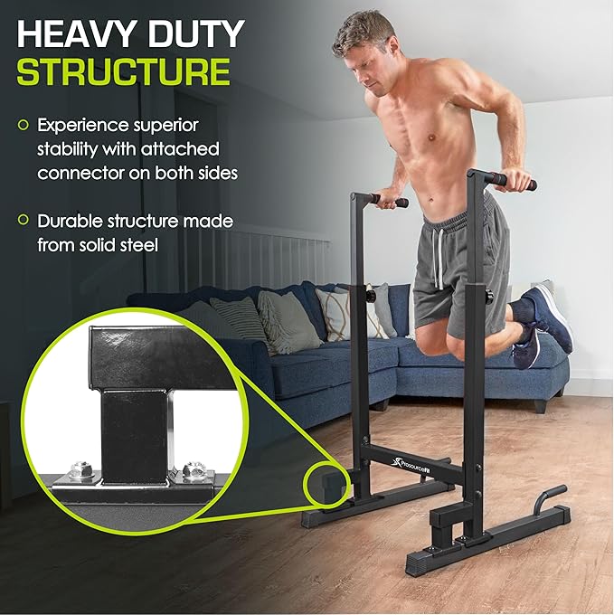 ProsourceFit Dip Stand Station, Heavy Duty Ultimate Body Press Bar with Safety Connector for Tricep Dips