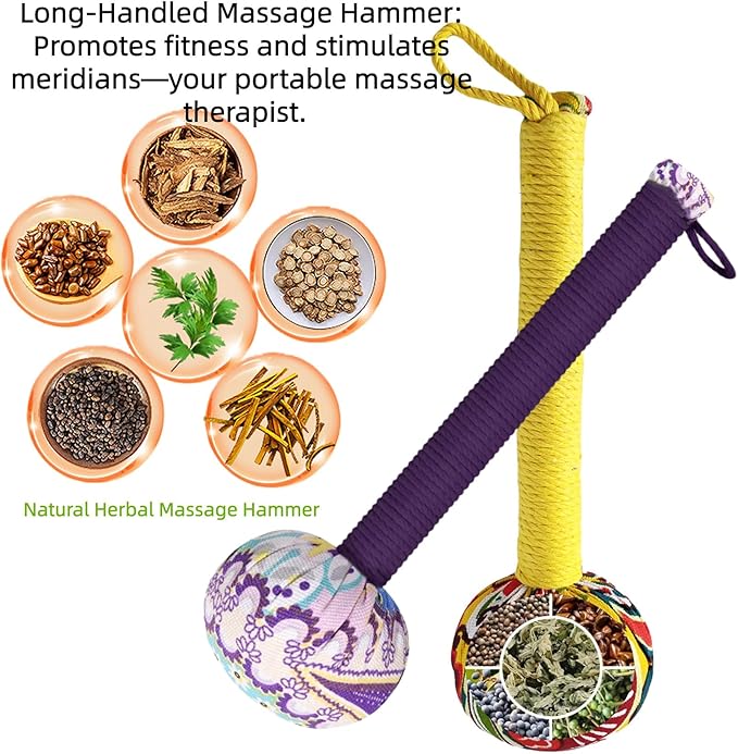 Mugwort Massage Hammer, Massage Tools Back, Shoulder & Body - Handheld Percussion Therapy Tool with US Design Patent, (Noble Yellow/deep Purple)