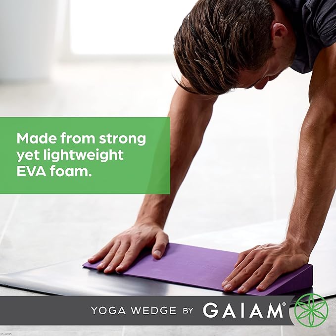 Gaiam Yoga Block Wedge - Lightweight EVA Foam - Yoga Wedge for Wrist and Lower Back Support - Slant Board for Comfortable Yoga Poses and Angles, (20" L x 6" W x 2" H), Deep Purple
