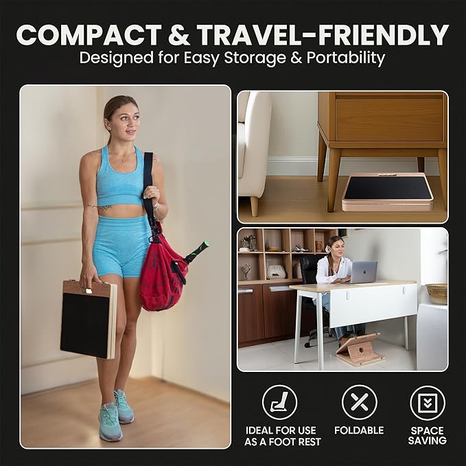 14″ Wide Premium Portable Wooden Slant Board, Thicker Bottom – Professional Adjustable Calf Stretching, Beginner & Rehab Friendly, Exercise Guide and Bonus Muscle Roller, Squats, Physical Therapy