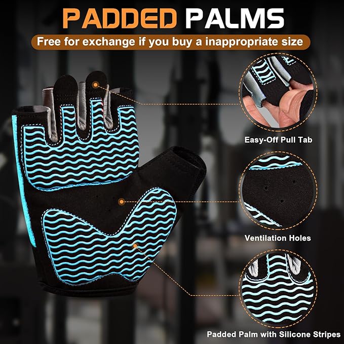 Workout Gloves for Women - Breathable Weight Lifting Gloves with Non-Slip Silicone Padding, Fingerless Gym Gloves for Cycling, Rowing, Pull Ups & Training (4 Sizes)