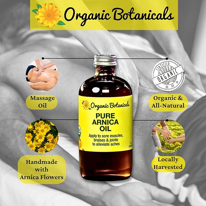 Arnica Oil - Pure Organic Muscle Discomfort Bottle - Arnica Montana Oil for Arthritis, Bruising & Swelling, Muscle, Joint Discomfort, and Sports Injuries, Arnica Massage Oil (8 oz)