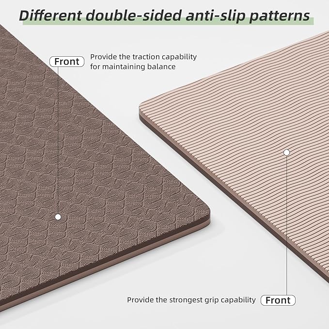 Yoga Mat Thick（8mm）Exercise Mat Non Slip Anti-tear,Pilates Mat for Men and Women,Workout Mats for Home,Barefoot Workouts and Floor Exercise,with Carrier Strap(71"x 24" ) (Light coffee + apricot)