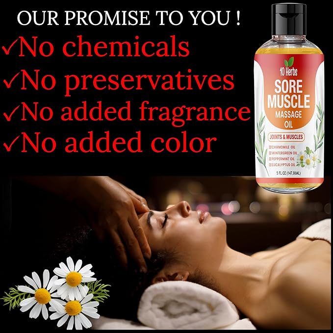 Premium Body Massage Oil for Sore Muscles and Joints, with Eucalyptus, Chamomile & Peppermint Oil