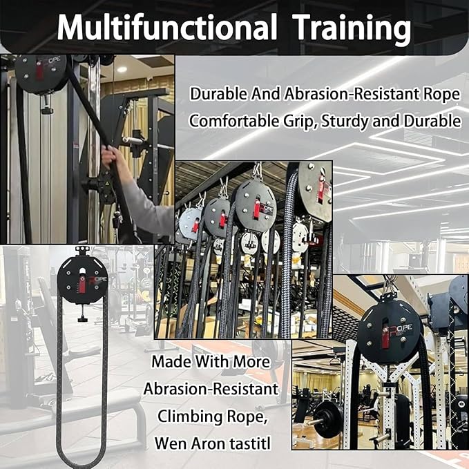 Endless Rope Trainer, Portable Cable Pulley System, Adjustable Tricep Rope Attachment with 330lb Load Capacity, 30kg Max Resistance for Full Body Workout & Strength Training