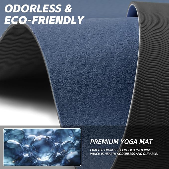 Extra Long Wide Yoga Mat 76"x33"x2/5 Inch - Non Slip Thick Exercise Mat for Home Gym, Yoga, Pilates & Workouts