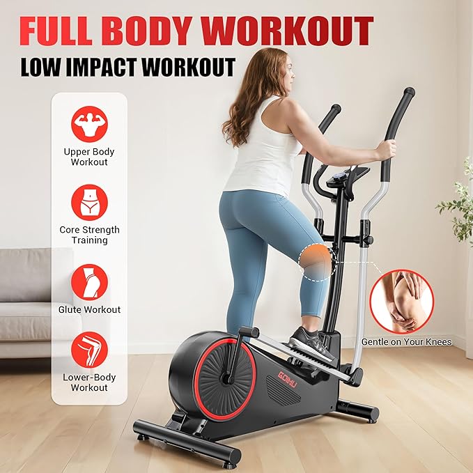 Elliptical Machine, Elliptical Exercise Machine for Home with Hyper-Quiet Magnetic Driving System, Elliptical Trainer with 15.5IN Stride, 350LBS Loading Capacity