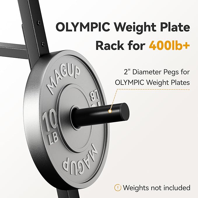 Olympic Weight Plate Rack 400LBs, Heavy Duty Weight Tree Rack for 2-Inch Plates, Barbell & Bumper Plate Storage, Free Weight Rack & Gym Plate Holder for Home Gym