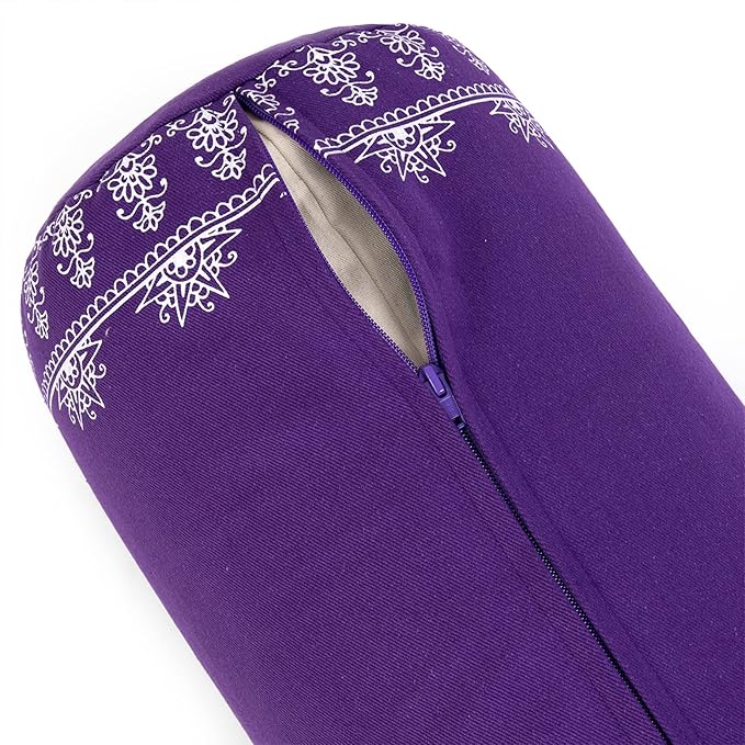 Yoga Studio Organic Buckwheat Designed Round Bolsters - Nature Collection (Purple Grape - Aztec Elephant)