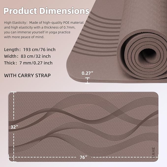 Yoga Mat High Density Exercise Mat, 76"x32"x0.27"Thick Wide & Large Yoga Mat for Women Men, Professional POE Workout Mat for Yoga, Pilates, Fitness & Stretching