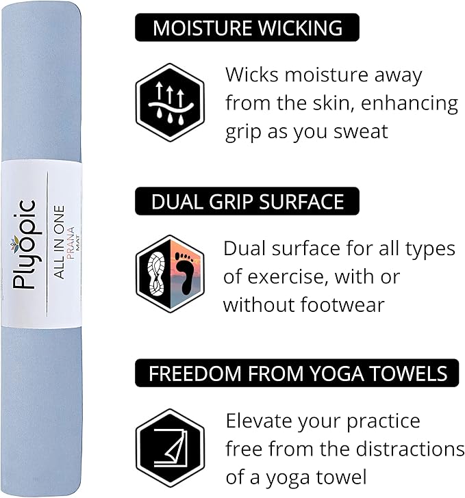 Plyopic. All In One Yoga Mat | Luxury Sweat-Grip Mat/Towel Combo | Ideal for Yoga, Hot Yoga, Bikram, Pilates, Workout & Exercise | Eco-Friendly Natural Rubber