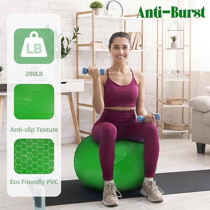 Fitvids Exercise Ball for Fitness, Yoga, Pilates with Quick Pump, Anti-Burst Slip Resistant Balance Ball
