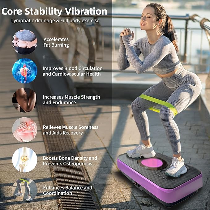 Vibration Plate Machine with Resistance Bands and Remote Control 125 Speed Levels 450LB Capacity Whole Body Oscillating Platform for Home Use