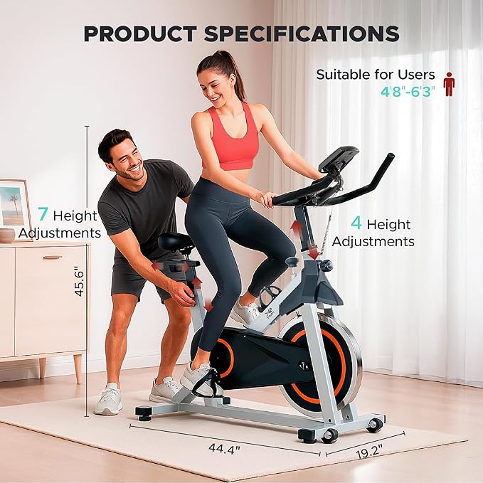 Stationary Exercise Bike for Home, Indoor Cycling Bike with Silent Belt Drive, Adjustable Seat & Resistance, LCD Display, iPad Holder, 264 LBS Weight Capacity