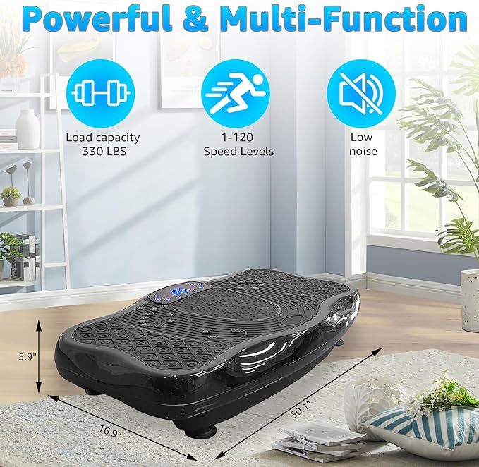 XXL Extra Large 120 Levels Vibration Plate Exercise Machine Maximum Load 330LBS, Helps Lose Weight and Shape Your Body, Tone Your Health Home Gym Workout, Black