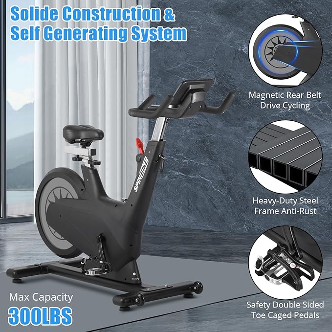 Exercise Bike for Home, Magnetic Exercise Bike w Self-Powered System, 350LB Capacity Indoor Fitness Cycling Bike 32-Level Adjustable Magentic Resistance, Stationary Bike with Tablet Holder