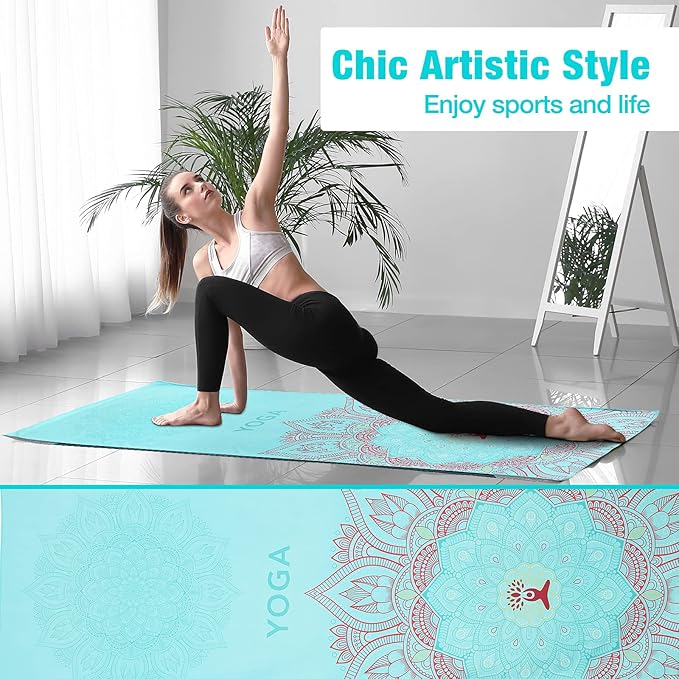 MoKo Hot Yoga Towel, Non-Slip Yoga Mat Towel with Grip Dots, 74.4"×27.3" Yoga Mat Cover for Pilates, Fitness, Meditation, Swimming Pool, Beach, Travel Yoga Mat with Corner Pockets