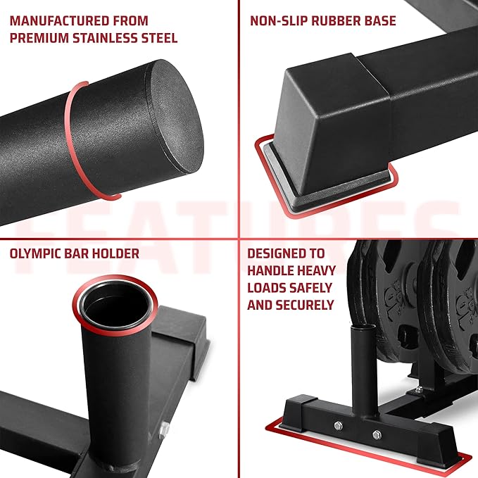 Yes4All 6-Pegs Olympic Weight Plate & 2 Barbells - Weight Plate Tree Holder & Vertical Barbell Storage Rack