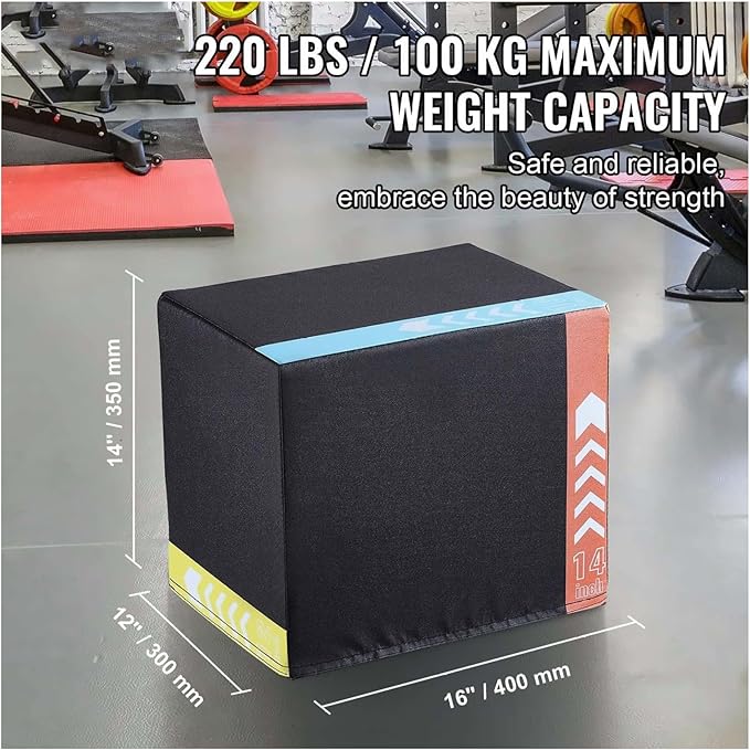 Plyometric Jump Box 3-in-1, 16/14/12 Inch - Cotton Plyo Box for Fitness, Agility & Strength Training - Anti-Slip Exercise Step Up Platform - Home & Gym