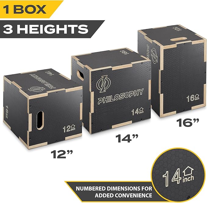 Philosophy Gym 3 in 1 Non-Slip Wood Plyo Box- Jump Plyometric Box for Training and Conditioning