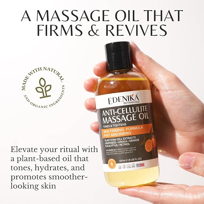 Firming Anti Cellulite Massage Oil, Grapeseed Oil, Caffeine, Plant Stem Cells & Retinol, Supports Tighter, Smoother-Looking Skin on Body, Legs, Thighs & Buttocks, 2-Pack