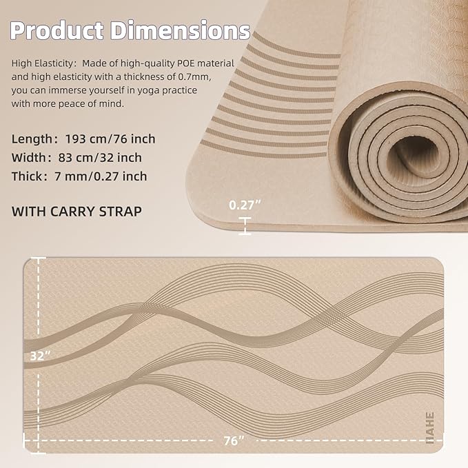 Yoga Mat High Density Exercise Mat, 76"x32"x0.27"Thick Wide & Large Yoga Mat for Women Men, Professional POE Workout Mat for Yoga, Pilates, Fitness & Stretching