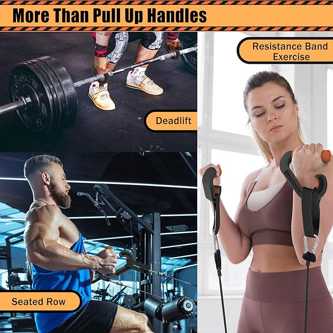Pull Up Handles Neutral Grip: Portable Barbell Grip with 2 Detachable Straps for Cable Machine LAT Pull Down T-bar Row Deadlift Shrug