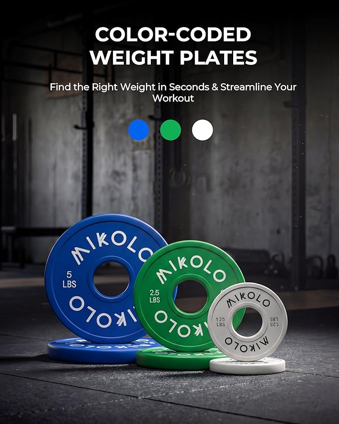 Mikolo Change Weight Plates 1.25LB 2.5LB 5LB Set Fractional Plates Set Bumper Plates for Cross Training Fit 2 Inch Barbells Strength Training Weight Plates