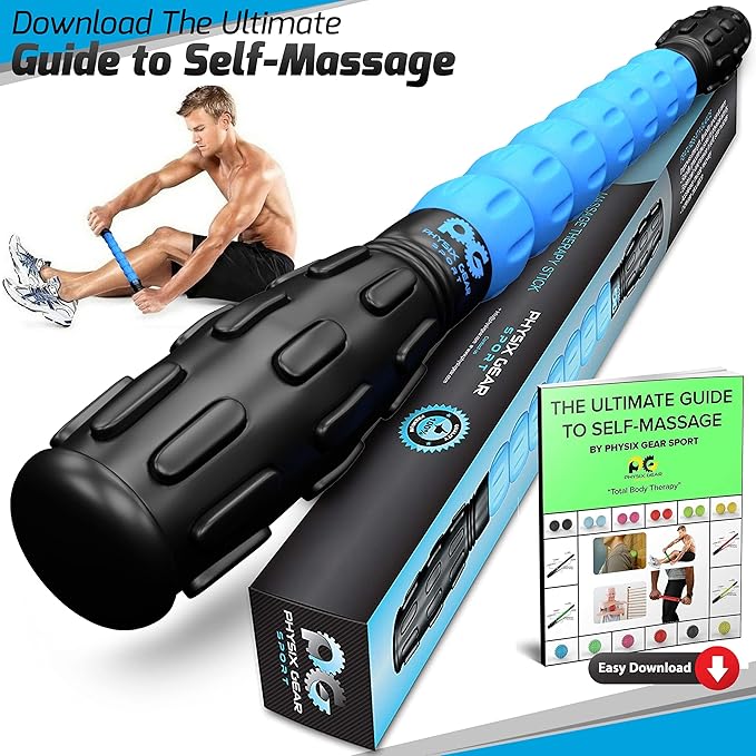 Physix Gear Roller Stick - Muscle Roller Massage Stick for Legs, The Stick Massage Roller for Deep Tissue Massaging Stick for Athletes, Physical Therapy Muscle Roller, Recovery Stick Roller