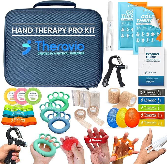 Theravio Pro Hand Therapy Kit with Grip Strength Trainer, Finger Strengthener, Hand Exercise balls For Arthritis, Hand Exerciser For Carpal Tunnel, Hand Gripper Strengthener For Physical Therapy