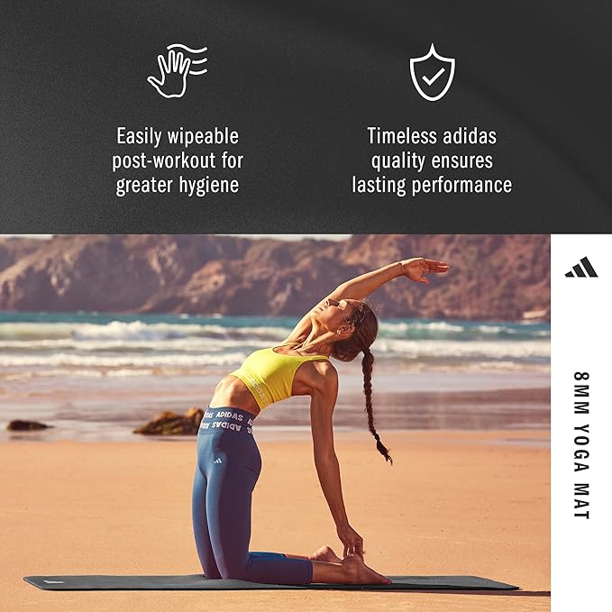 adidas Yoga Mat - Eco Friendly - Non Slip, Durable Textured Surface, 8mm