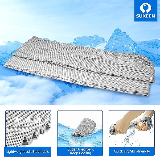 Sukeen Cooling Towel (40"x12"),Ice Towel,Soft Breathable Chilly Towel for Yoga,Sport,Running,Gym,Workout,Camping,Fitness,Workout &More Activities, Blue/Purple/Dark Blue/Pink/Green/Grey/White/Lake Blue