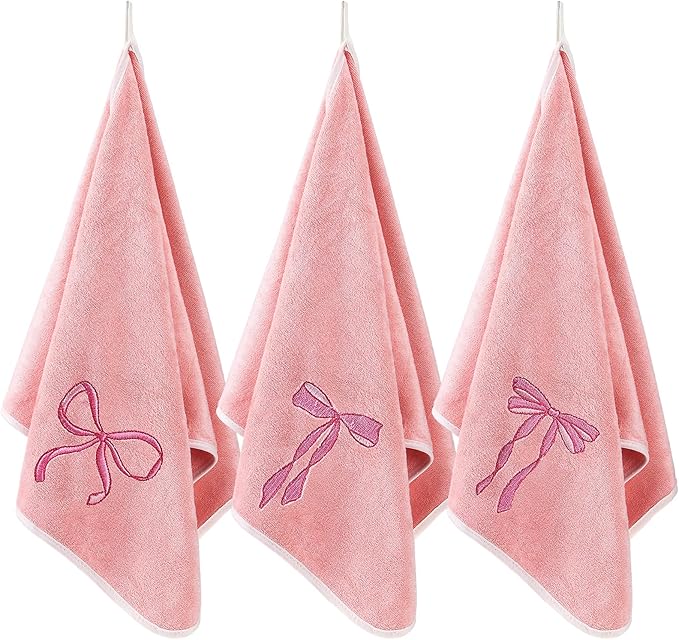 Tegeme 3 Pcs Bow Microfiber Gym Towels Coquette Embroidered Bow Bigger Size Soft Quick Drying Towels 14 x 31 Inches for Gym Exercise Fitness Sports Workout Spa Bathroom Kitchen Women Gifts