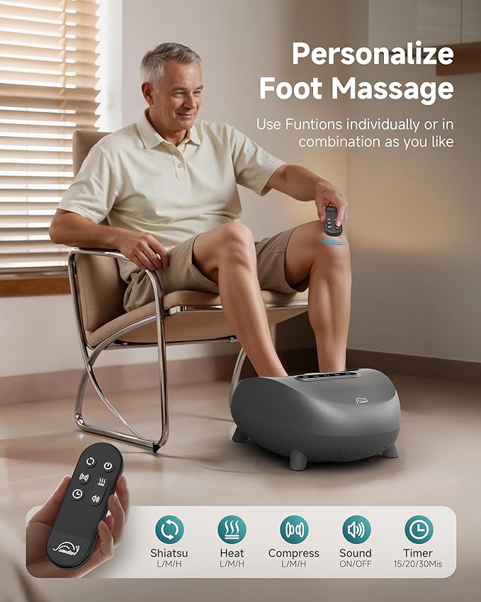 Snailax Foot Massager with Heat and Compression, Shiatsu Foot Massager for Neuropathy and Plantar Fasciitis, Deep Kneading, Rolling, Remote Control, Fits up to Size 14
