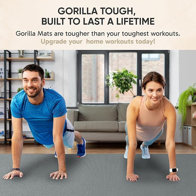 Gorilla Mats Large Exercise Mat – 6'x4', 7'x4', 7'x5', 8'x4', 10'x4' (1/4" Thick) – Ultra Durable Workout Mat for Home Gym Flooring – Non-Slip, Flat Fitness, Yoga & Weight Lifting Floor Mat