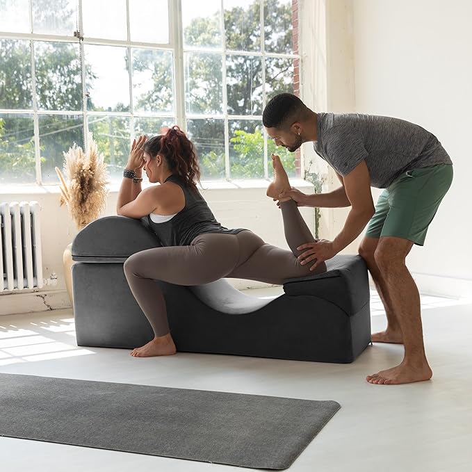 Avana Kami Convertible Chaise/Bed Bench for Yoga & Massage - 2-in-1 End of Bed Ottoman with Concealed Fold Out Yoga Lounge Chair, 18" Wide, Microvelvet Bone Ivory