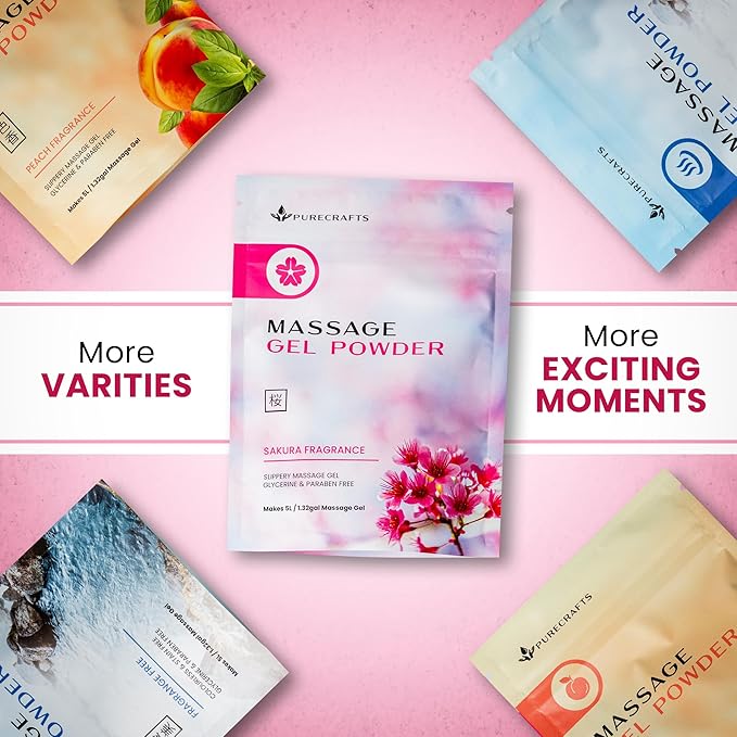 Massage Gel Powder 50g | Sakura Fragrance | Made in Japan | Smooth and Slippery Gel for Wellness and Relaxation | 50g Makes 1.32 Gallons/ 5 litres | Just Add Water