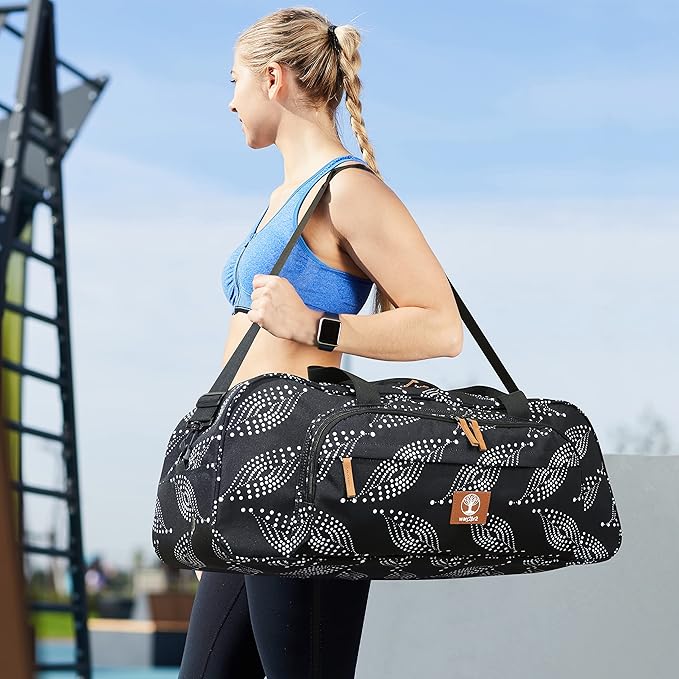 Yoga Mat Bag Carrier with 8-Pocket & Wet Pocket, Air Vent | Large Yoga Mat Holder Fits Thick Mats & Blocks | Gym Duffle Bag for Women & Men